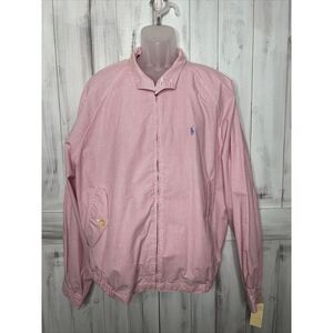 NEW MENS VINTAGE POLO Ralph Lauren‎ PINK WHITE SEERSUCKER FULL ZIP JACKET XL USA